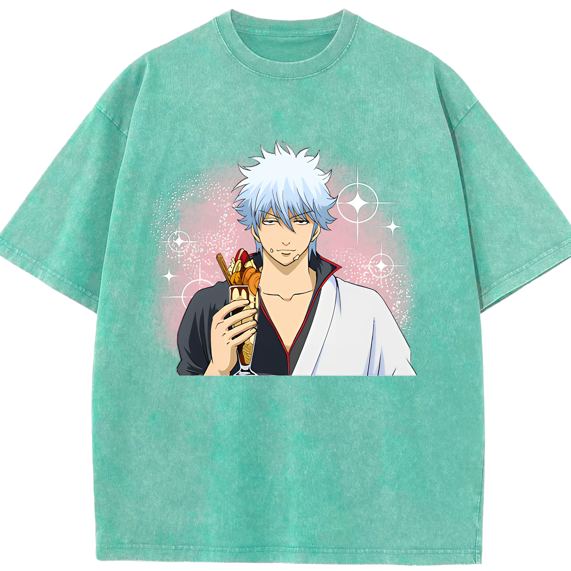 （画像用） ぎんたま 坂田銀時（さかたぎんとき） 神楽 志村新八（しむら しんぱち） GINTAMA Sakata Gintoki Kagura Shimura Shinpachi 綿100% ヴィンテージ風 半袖Tシャツ（フロントプリント）